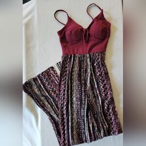 No Boundaries Jumpsuit Tribal Burgandy Pattern, Juniors XS (1)